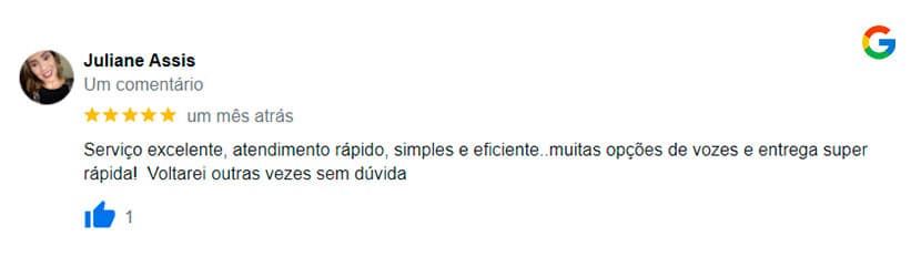 Avaliação feita por um de nossos clientes no Google