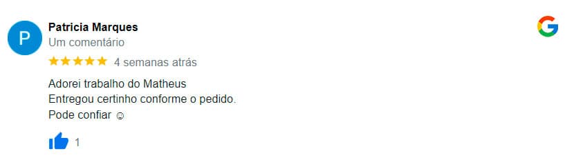 Avaliação feita por um de nossos clientes no Google