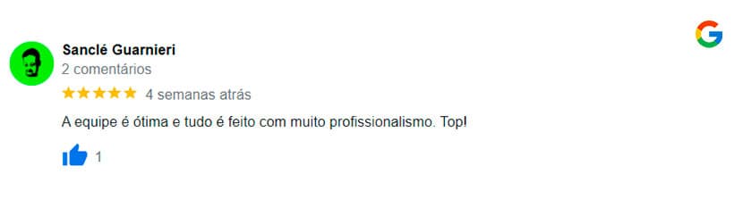 Avaliação feita por um de nossos clientes no Google