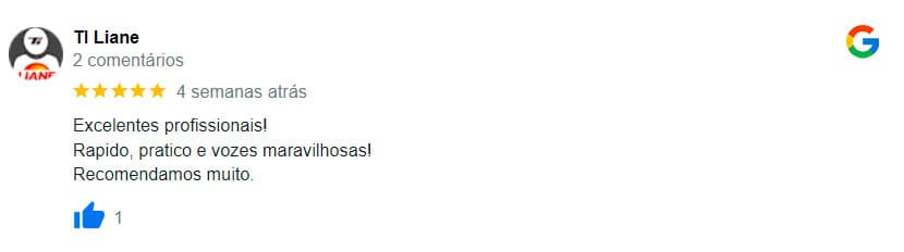 Avaliação feita por um de nossos clientes no Google
