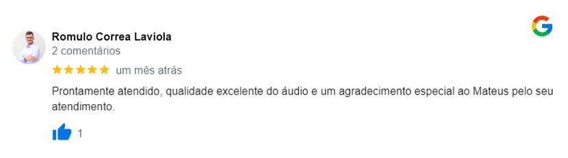 Avaliação feita por um de nossos clientes no Google