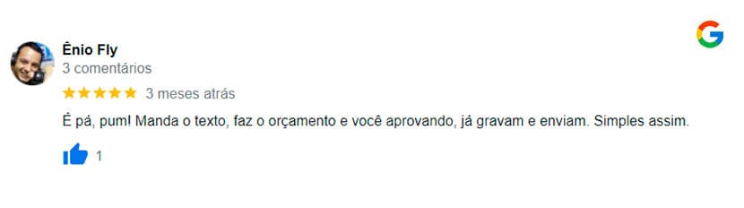 Avaliação feita por um de nossos clientes no Google