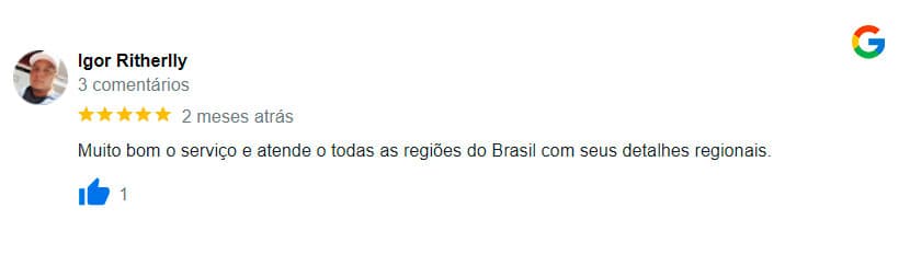 Avaliação feita por um de nossos clientes no Google