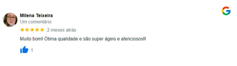 Avaliação feita por um de nossos clientes no Google