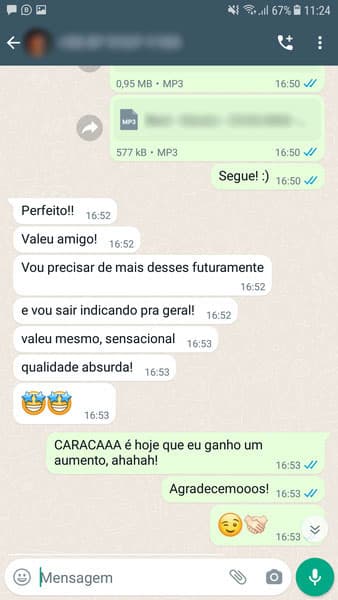 Avaliação feita por um de nossos clientes no Whatsapp