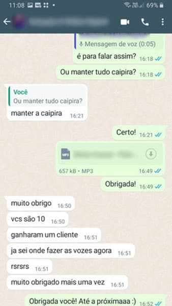 Avaliação feita por um de nossos clientes no Whatsapp