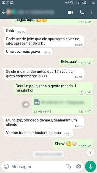 Avaliação feita por um de nossos clientes no Whatsapp