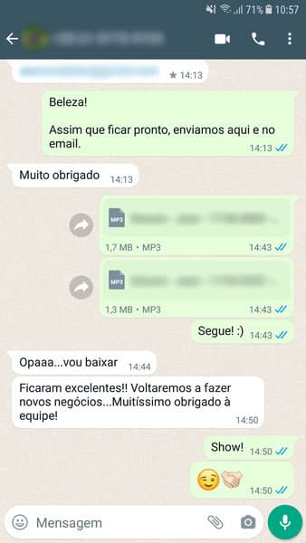 Avaliação feita por um de nossos clientes no Whatsapp