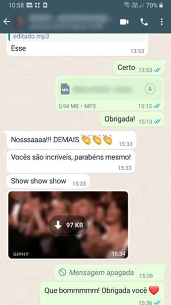Avaliação feita por um de nossos clientes no Whatsapp