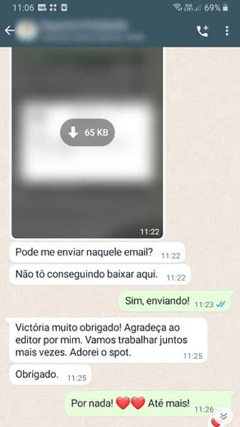 Avaliação feita por um de nossos clientes no Whatsapp