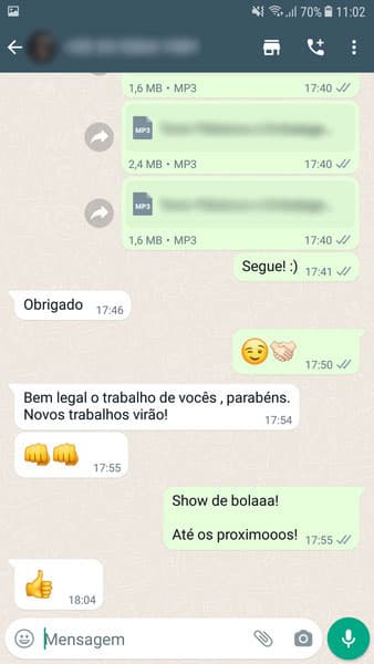 Avaliação feita por um de nossos clientes no Whatsapp