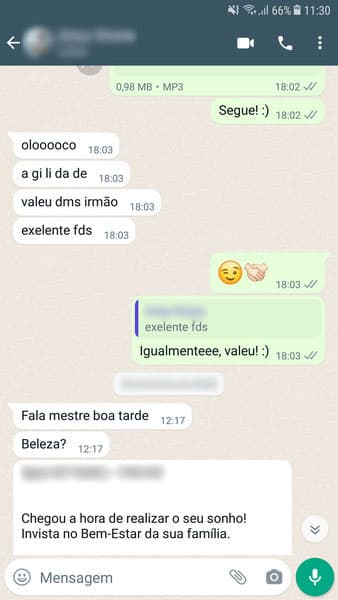 Avaliação feita por um de nossos clientes no Whatsapp