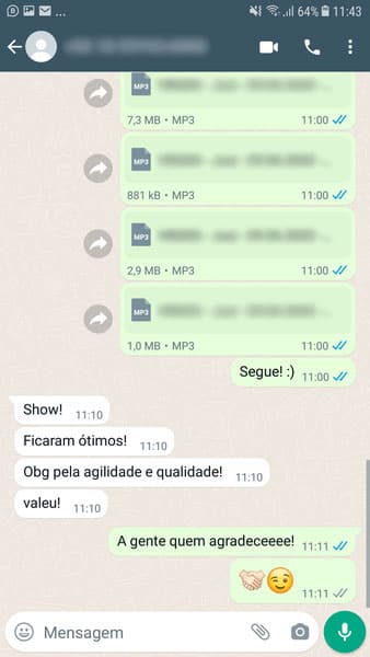 Avaliação feita por um de nossos clientes no Whatsapp