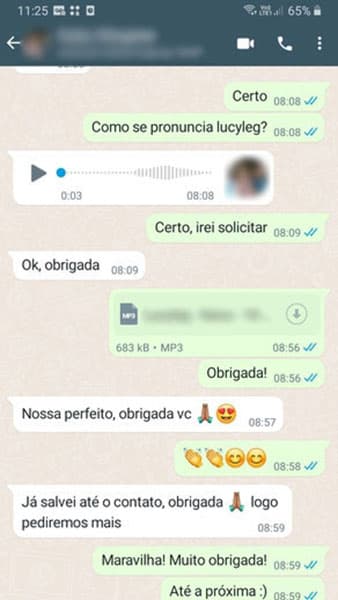Avaliação feita por um de nossos clientes no Whatsapp