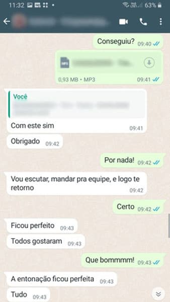 Avaliação feita por um de nossos clientes no Whatsapp