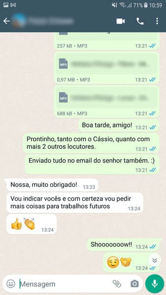 Avaliação feita por um de nossos clientes no Whatsapp